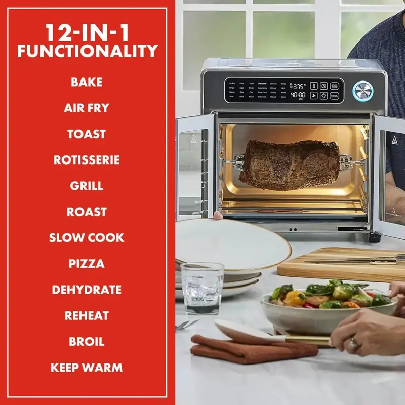 Emeril Lagasse 26-Quart Air Fryer Toaster Oven – French-Door Convection Countertop Oven, Stainless Steel Exterior