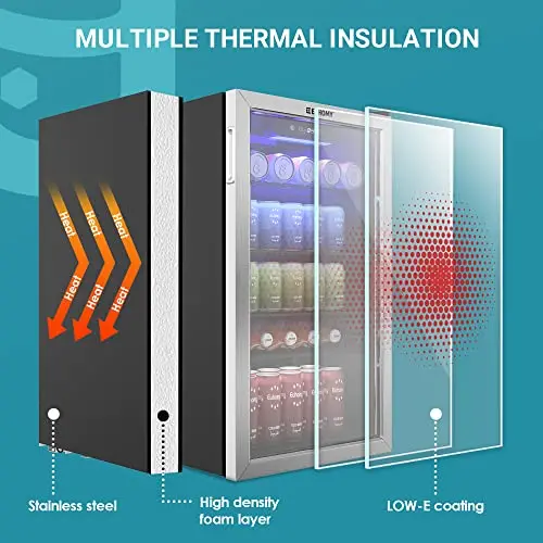 EUHOMY Glass-Door Beverage Cooler – 126-Can Capacity Mini Fridge for Kitchen, Office, or Dorm