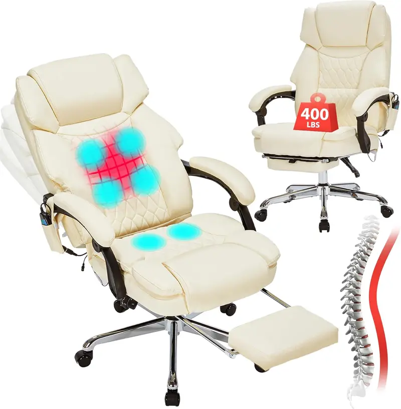 Executive Massage Office Chair – Heated Shiatsu Vibration, Footrest & Six-Point Therapy for Home or Office