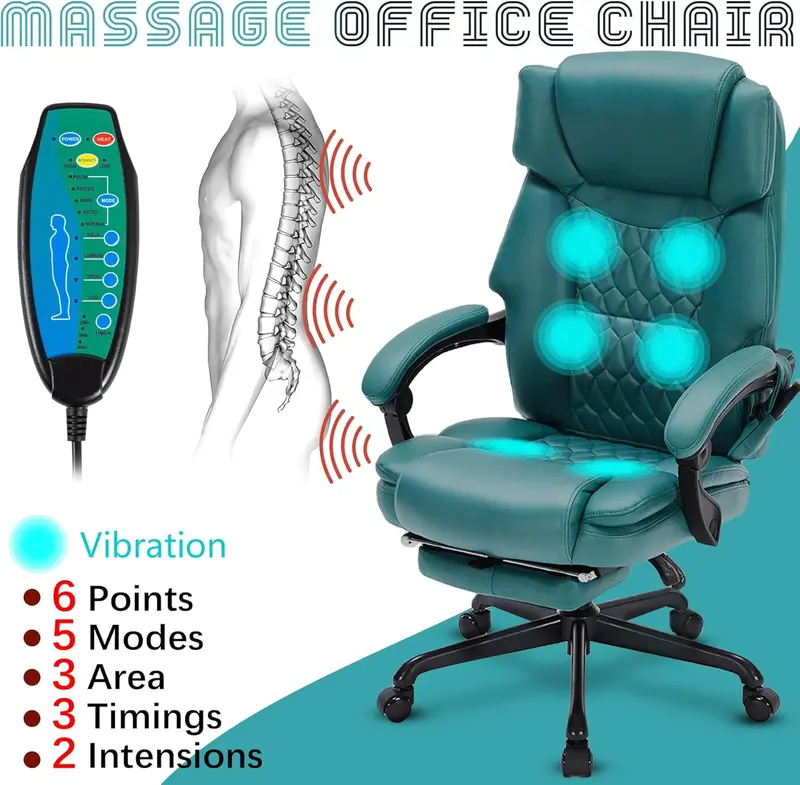 Executive Massage Office Chair – Heated Shiatsu Vibration, Footrest & Six-Point Therapy for Home or Office 2