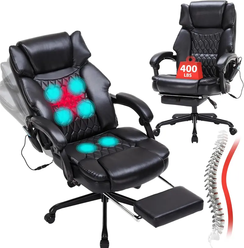 Executive Massage Office Chair – Heated Shiatsu Vibration, Footrest & Six-Point Therapy for Home or Office