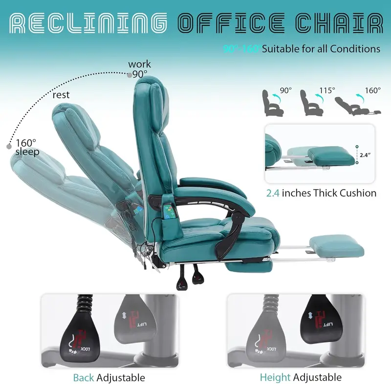 Executive Massage Office Chair – Heated Shiatsu Vibration, Footrest & Six-Point Therapy for Home or Office