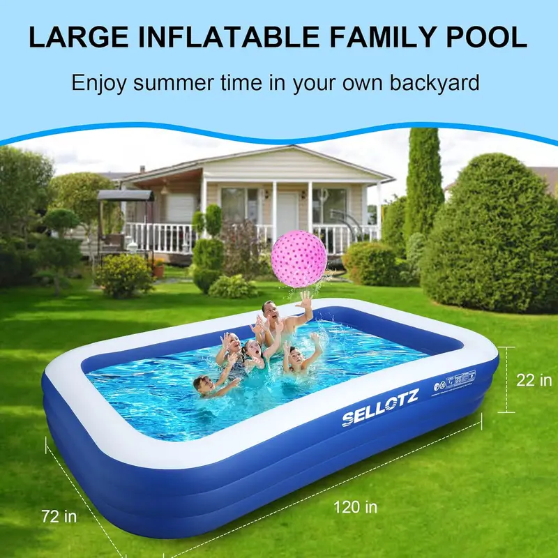 Extra-Large Backyard Inflatable Family Pool – 120" x 72" x 22" Heavy-Gauge Vinyl Pool for Summer Play & Toddler Safety 2