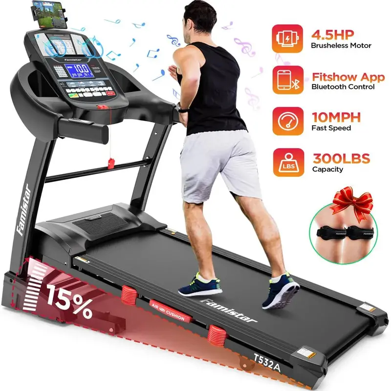 Famistar Compact Foldable Treadmill – 4.5HP Motor, 15 Auto Incline Settings, 10 MPH Top Speed, 300-Lb Weight Capacity 2