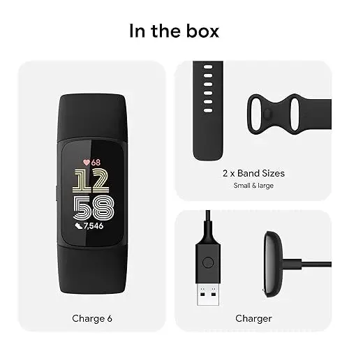 Fitbit Charge 6 Fitness Tracker – Advanced Wearable with Built-in GPS, Google Wallet Integration, and Voice Assistant Compatibility