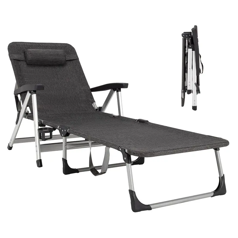 Foldable Outdoor Lounge Chair – Features Cup Holder and Removable, Adjustable Headrest