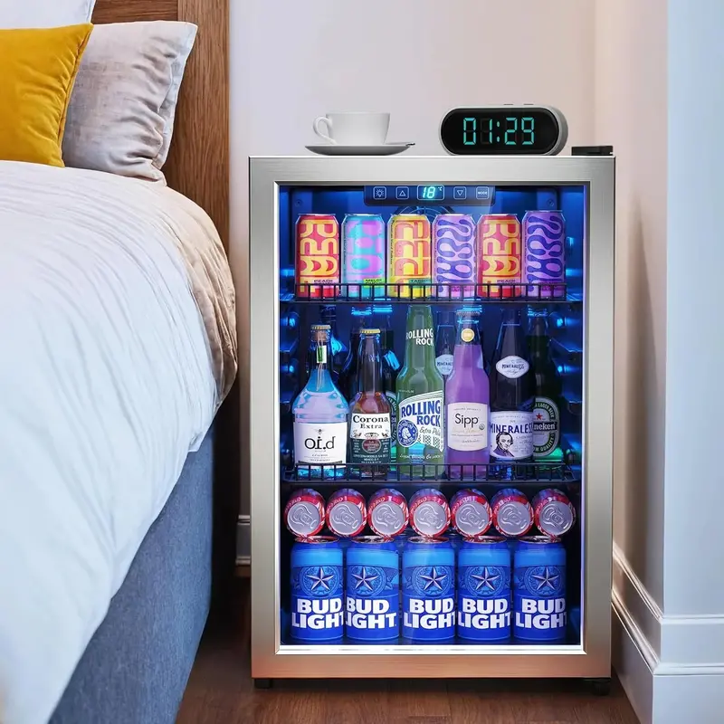 Freestanding 120-Can Glass-Door Beverage Cooler: Digital Temperature Display, 3.2 Cu. Ft. Capacity, Matte Black Finish