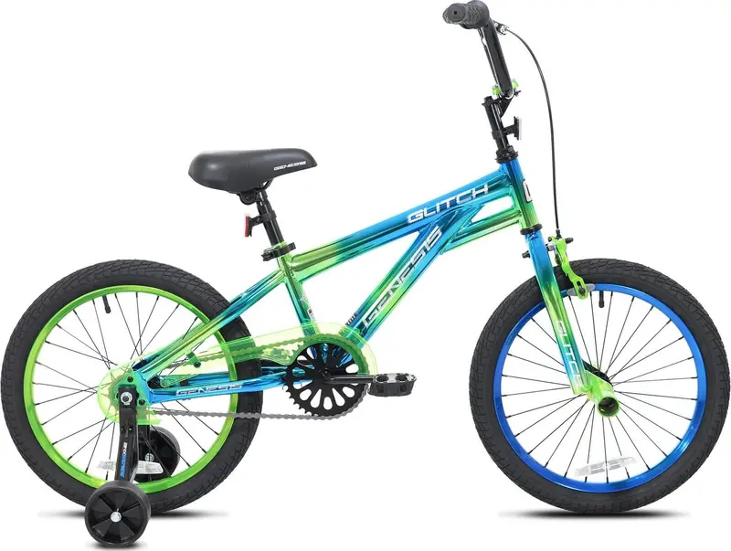 Genesis Glitch 18-Inch BMX Bike for Boys – Vibrant Blue and Green Design
