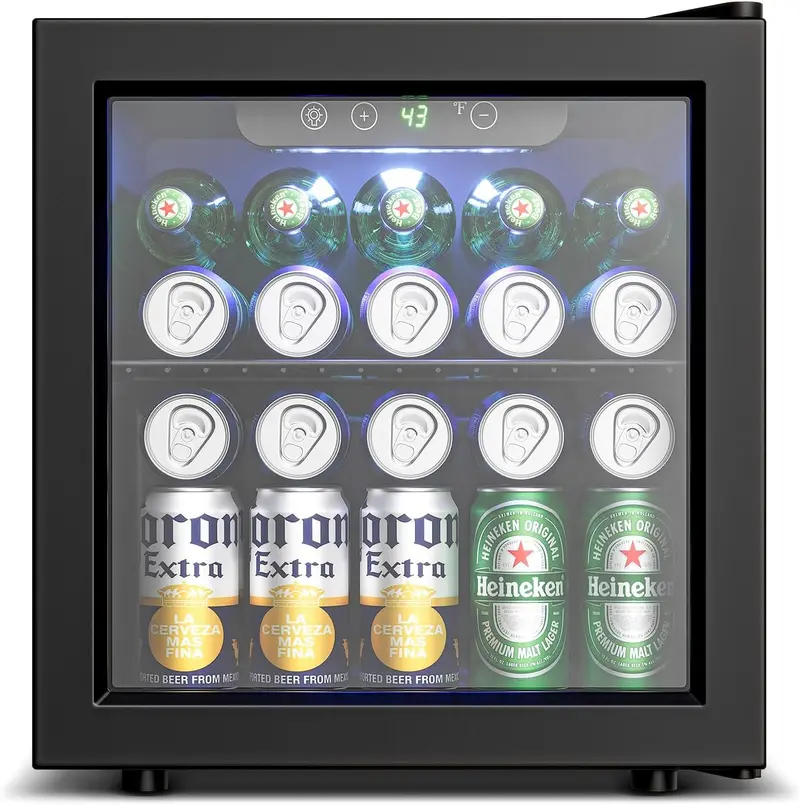 Glass-Door Beverage Cooler – 3.2 Cu. Ft. Mini Fridge, Holds Up to 126 Cans, Four Adjustable Shelves, Modern Silver Finish