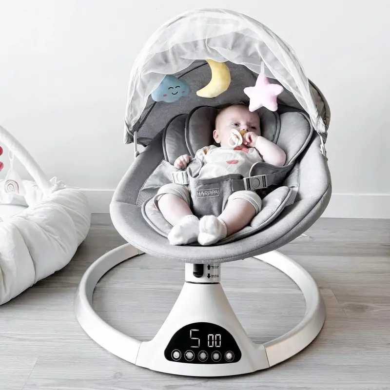 HARPPA Battery-Powered Baby Swing with 5 Adjustable Rocking Speeds and Calming Features for Newborns and Young Children