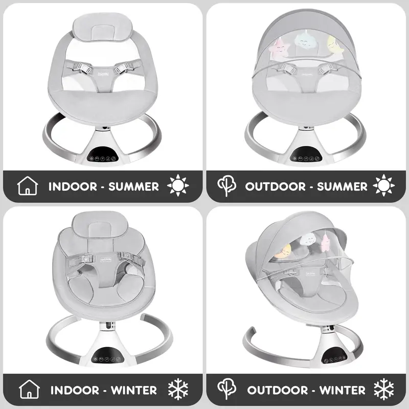 HARPPA Battery-Powered Baby Swing with 5 Adjustable Rocking Speeds and Calming Features for Newborns and Young Children