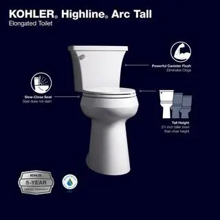 Highline Arc Elongated Toilet – 1.28 GPF Single-Flush Ceramic Fixture in White with Seat