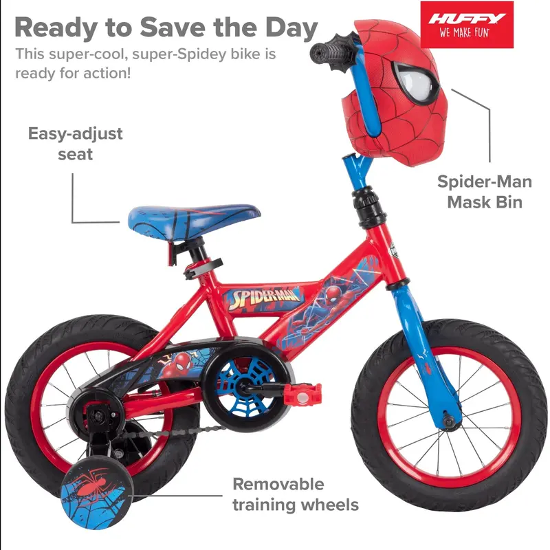Huffy Spider-Man Kids’ Bike – 12-Inch Steel Frame with Training Wheels, Designed for Ages 3–5