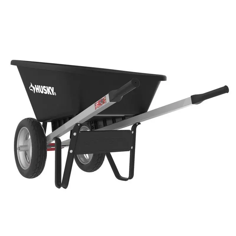 Husky 6-Cubic-Foot Dual-Wheel Poly Wheelbarrow – Flat-Free Tires and Rugged Construction for Heavy-Duty Landscaping