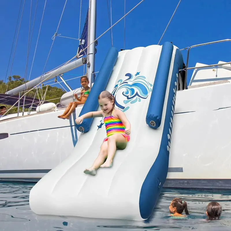 Inflatable Pontoon Boat Water Slide — Backyard or Poolside Play Feature for Kids, Includes High-Speed Electric Pump and Carry Bag 2