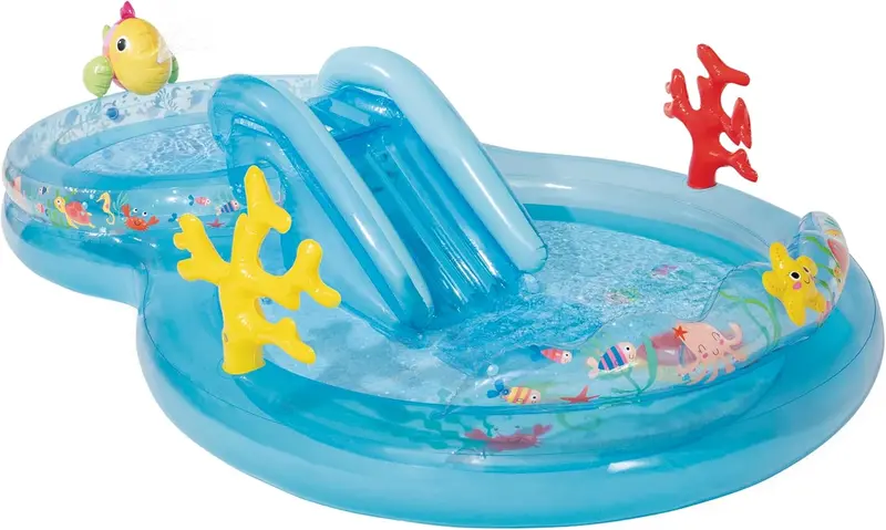 Intex Jungle Adventure Inflatable Water Play Center – Oversized Backyard Splash Pool with Slide & Spray Features (96" x 78" x 28")