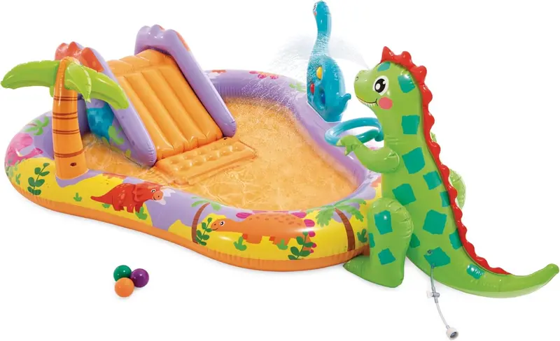 Intex Jungle Adventure Inflatable Water Play Center – Oversized Backyard Splash Pool with Slide & Spray Features (96" x 78" x 28")