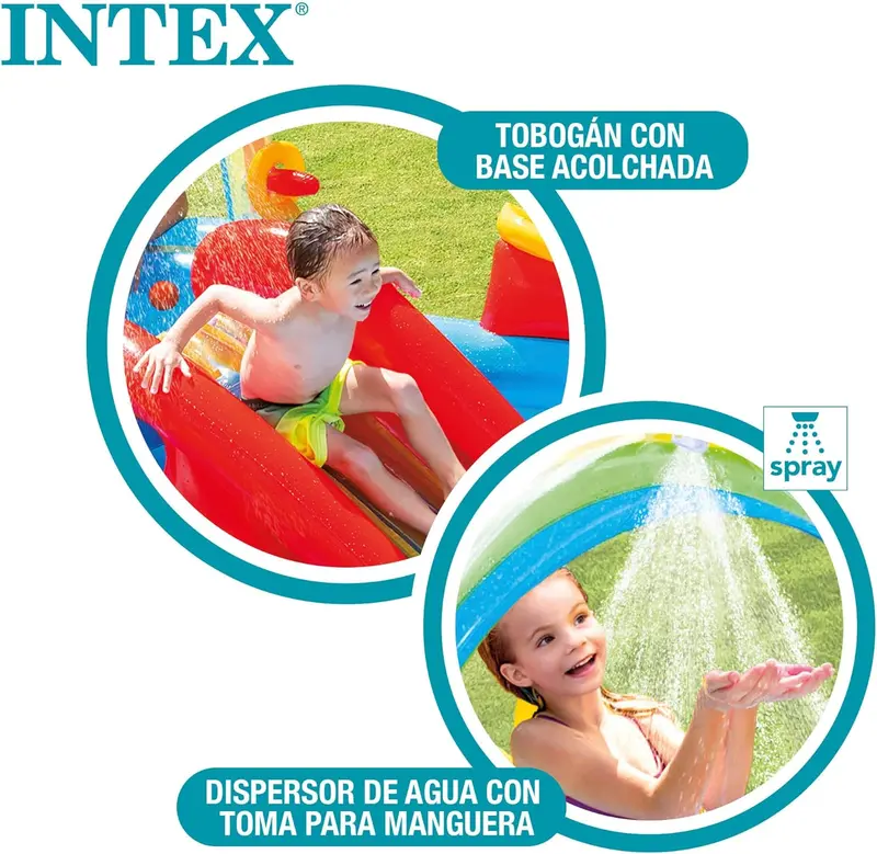 Intex Jungle Adventure Inflatable Water Play Center – Oversized Backyard Splash Pool with Slide & Spray Features (96" x 78" x 28")