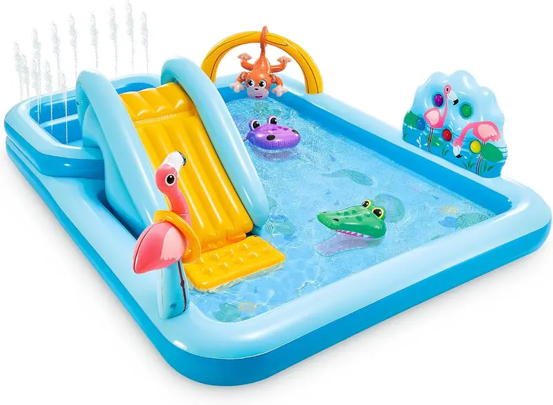 Intex Jungle Adventure Inflatable Water Play Center – Oversized Backyard Splash Pool with Slide & Spray Features (96" x 78" x 28")