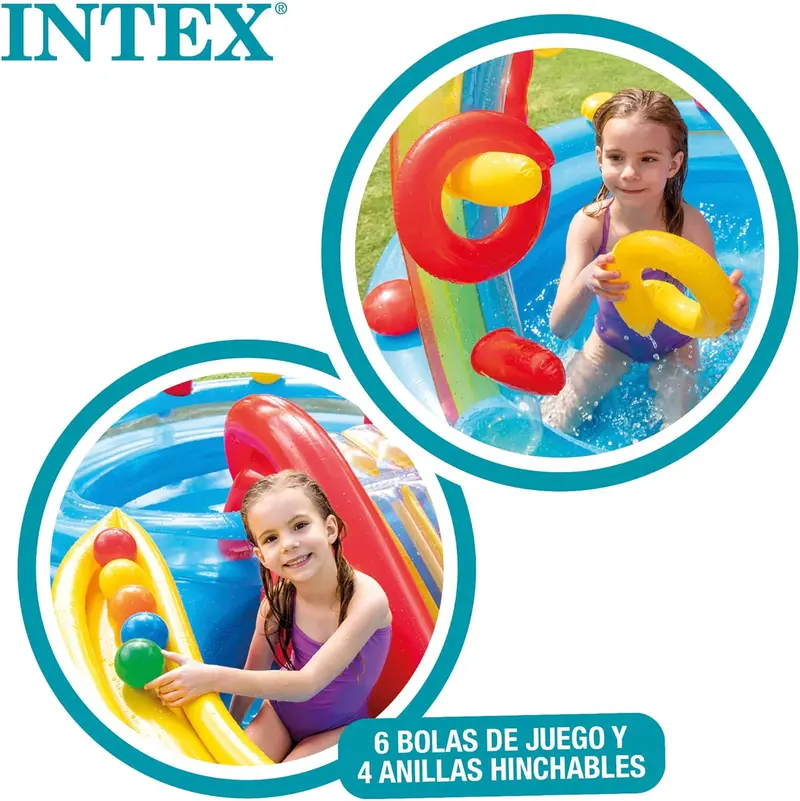 Intex Jungle Adventure Inflatable Water Play Center – Oversized Backyard Splash Pool with Slide & Spray Features (96" x 78" x 28")