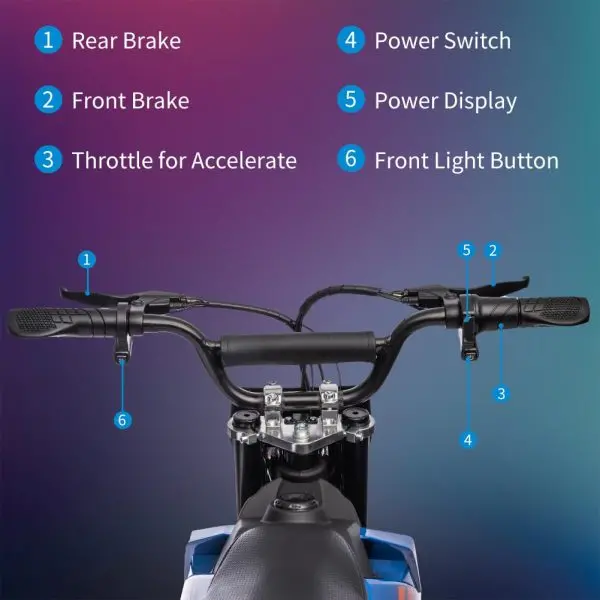 Kids' 36V Electric Dirt Bike – 350W Motor, 15.5 MPH Top Speed, LED Lighting (Blue)