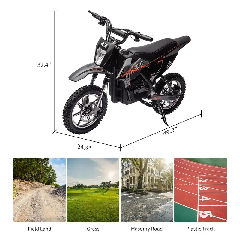 Kids’ Electric Dirt Bike – 36V Brushless 350W Motor, LED Headlight, Leather Seat, Recommended for Ages 8–16