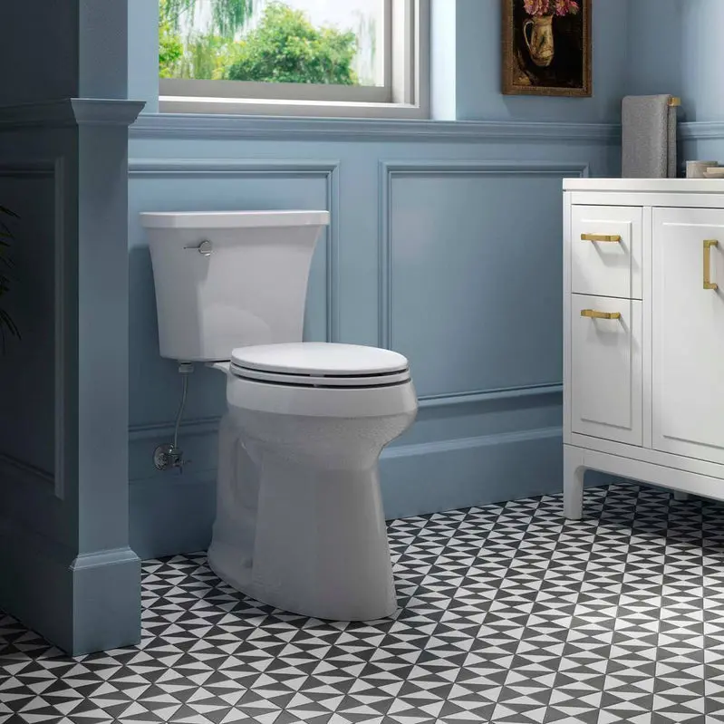 KOHLER Highline Arc Tall-Height 2-Piece Elongated Toilet – Eco-Conscious 1.28 GPF Performance, White with Coordinated Seat Assembly