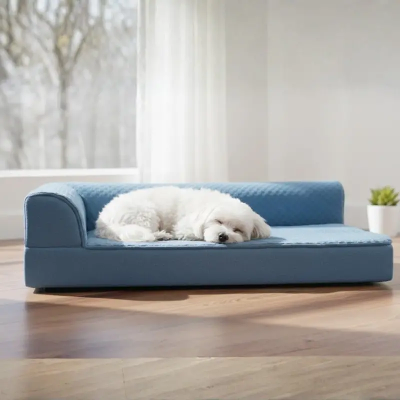 L-Shaped Memory Foam Dog Bed with Reinforced Bolsters and Removable Washable Cover
