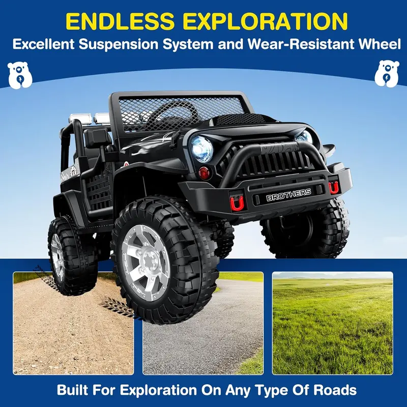 L8 Dual-Seat 12V Ride-On Vehicle – Remote-Controlled Electric Car Featuring Bluetooth Speaker, Three-Speed Settings, LED Lights & Multi-Mode Audio
