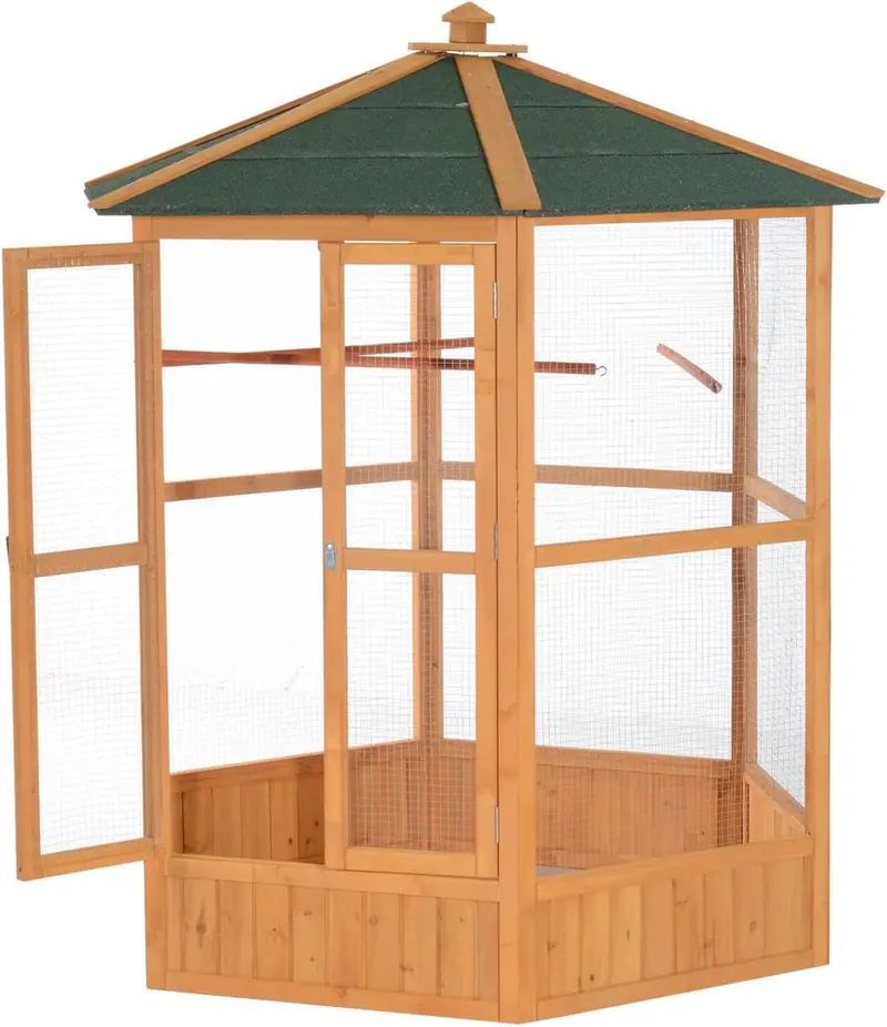 Large Hexagonal Outdoor Aviary with Covered Roof – Spacious Flight Cage for Birds and Small Pets