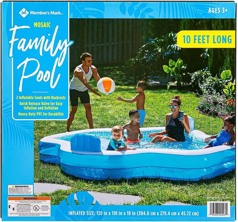 Members Mark 10-Foot Inflatable Family Pool – Upgraded Version with Two Ergonomic Backrest Seats for Enhanced Comfort and Relaxation
