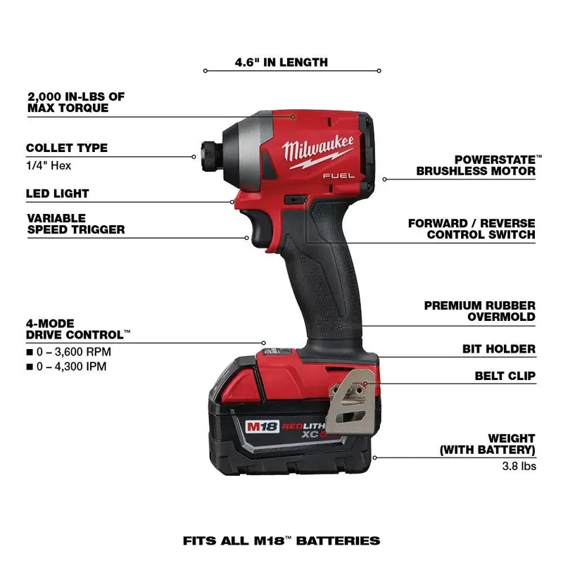 Milwaukee M18 FUEL 7-Tool Cordless Combo Kit — Includes Two 5.0Ah Batteries & Charger