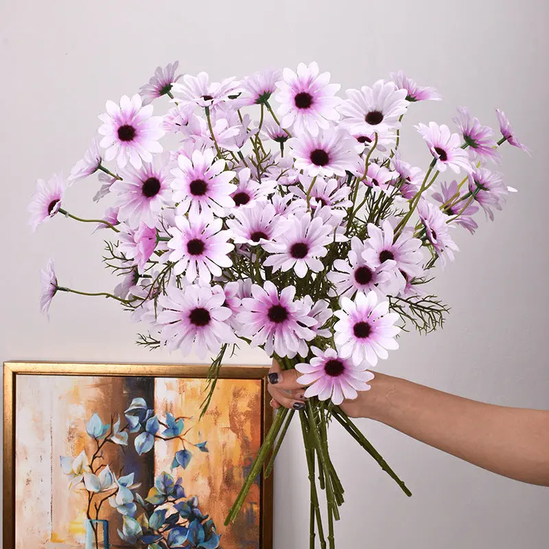 New York Aster Silk Stem Bundle – Five-Head Branch for Seasonal Tabletop and Wall Displays