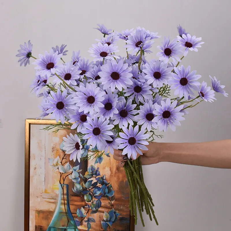 New York Aster Silk Stem Bundle – Five-Head Branch for Seasonal Tabletop and Wall Displays