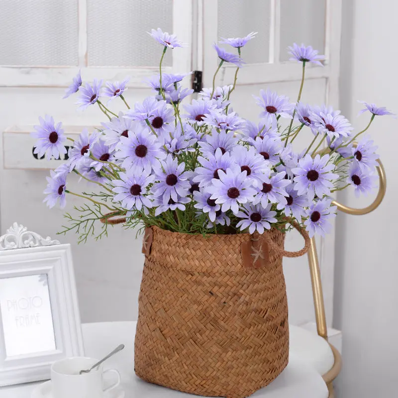 New York Aster Silk Stem Bundle – Five-Head Branch for Seasonal Tabletop and Wall Displays