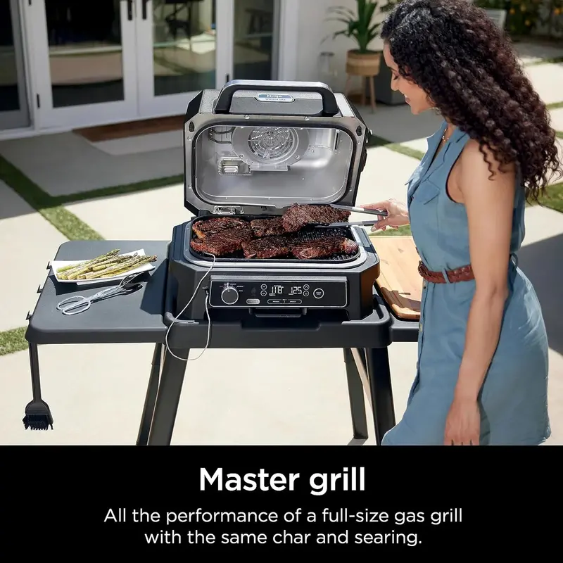 Ninja Woodfire Pro XL Outdoor Grill OG850 – 4-in-1 Electric Grill, Smoker, Air Fryer & Baking Oven with Built-In Thermometer, Dark Grey Finish