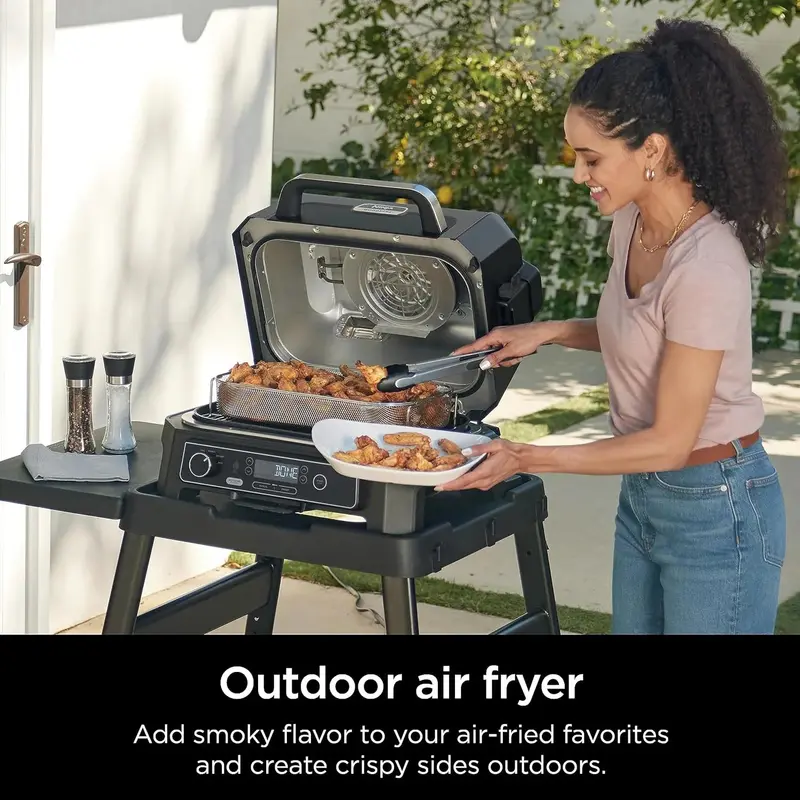 Ninja Woodfire Pro XL Outdoor Grill OG850 – 4-in-1 Electric Grill, Smoker, Air Fryer & Baking Oven with Built-In Thermometer, Dark Grey Finish