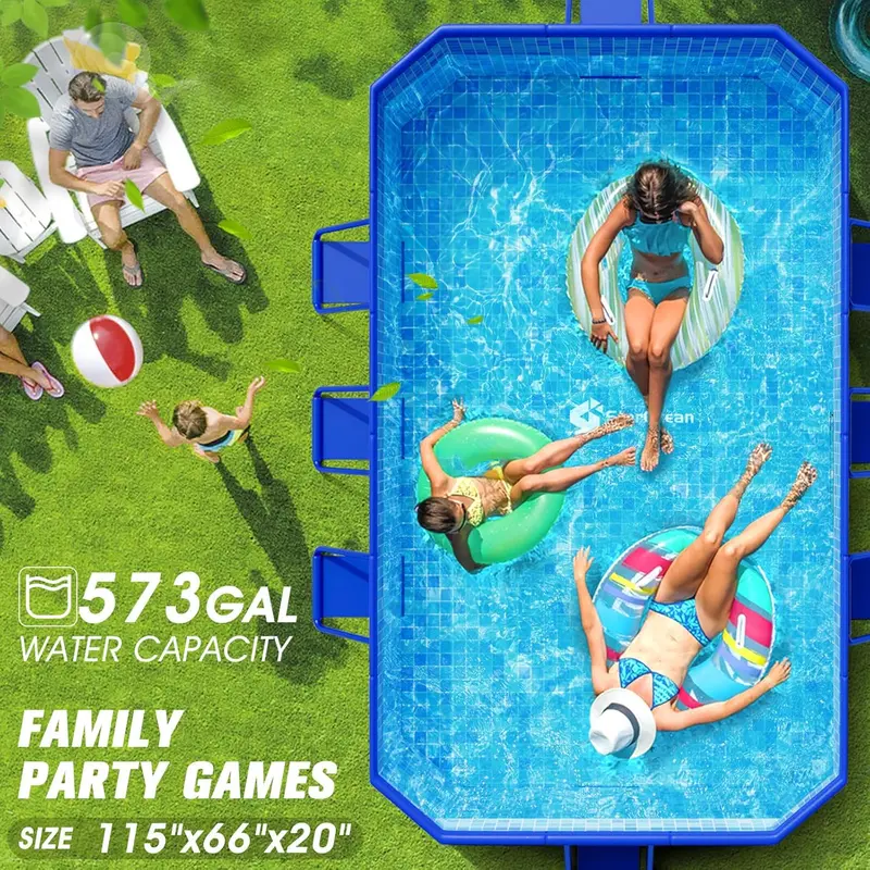 Non-Inflatable Collapsible Hard-Shell Swimming Pool – Oversized Foldable Backyard Pool (115" x 66" x 20") with Decorative Mosaic Finish for All Ages