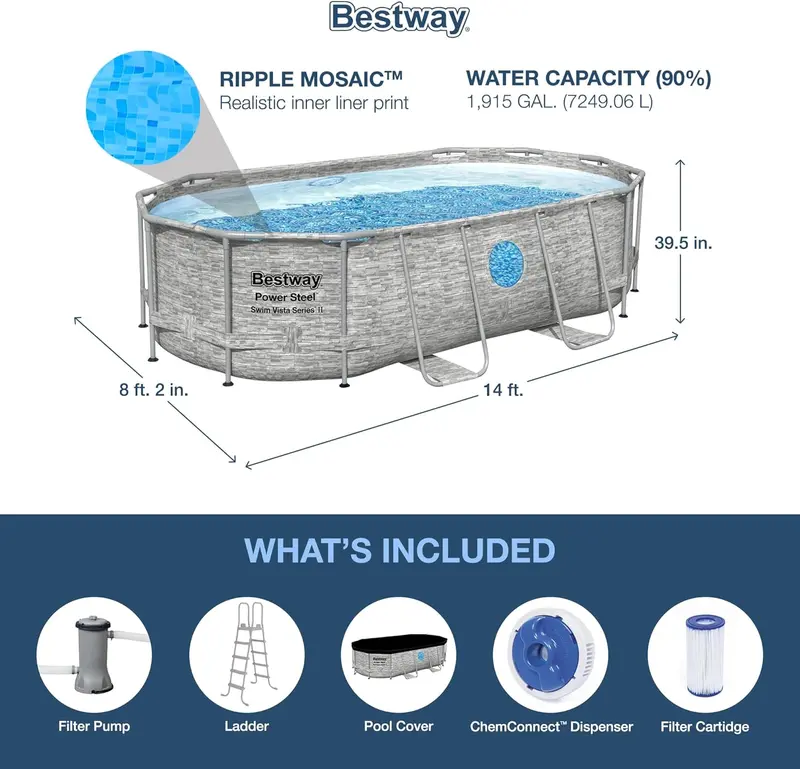 Power Steel Swim Vista II Above-Ground Pool – 14' x 8'2" x 39.5" Complete Swimming Set