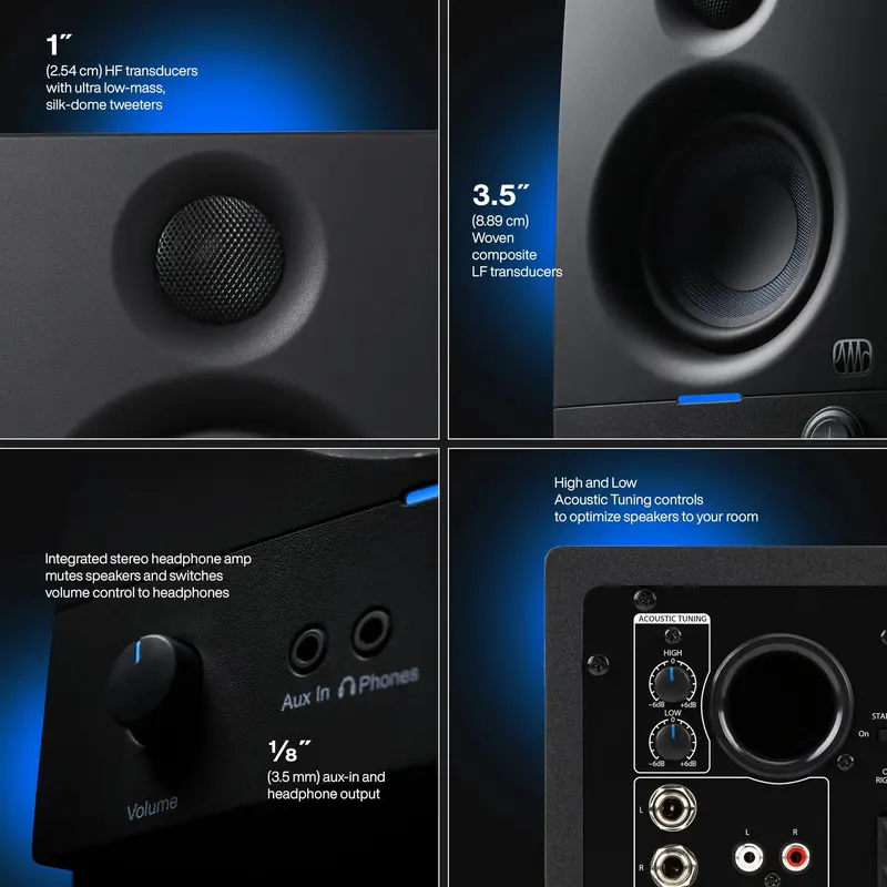 PreSonus Eris 3.5 Compact Powered Studio Monitor Speakers for Audio Production