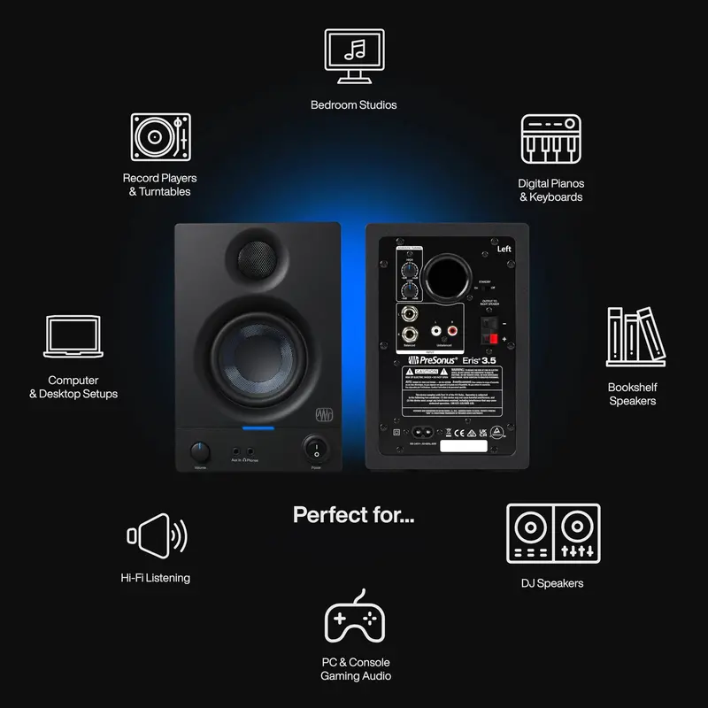 PreSonus Eris 3.5 Compact Powered Studio Monitor Speakers for Audio Production