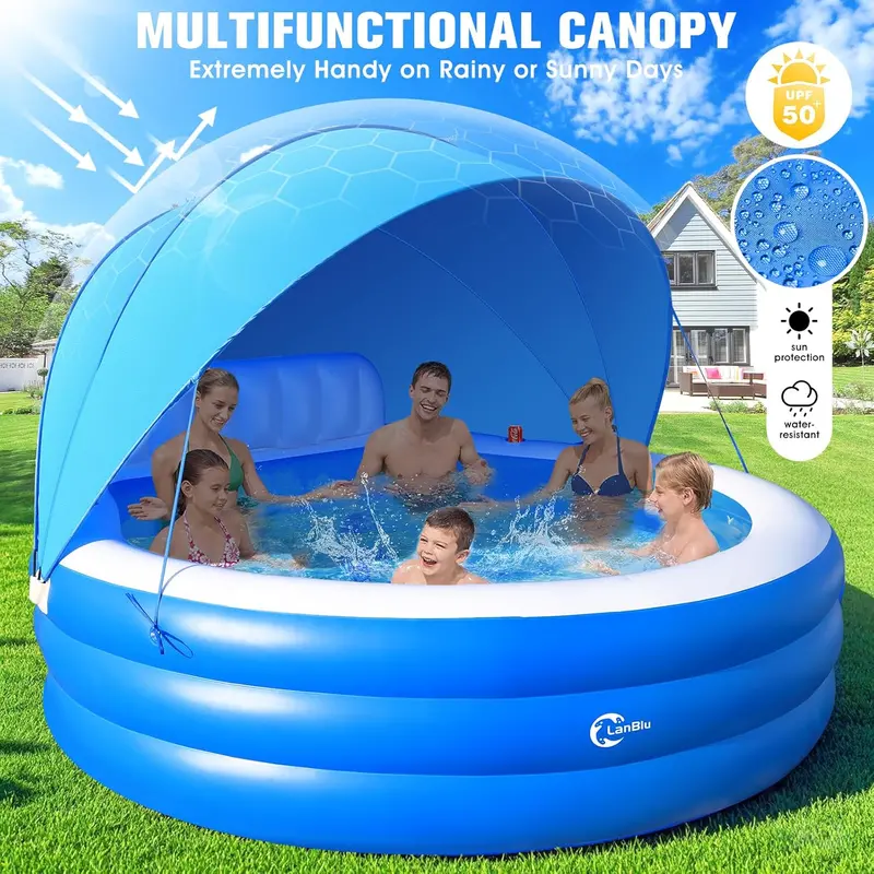Round Canopy Lounge Pool with Ergonomic Bench – 92" Diameter Inflatable Swim Center for Families, Adults & Kids Alike 2