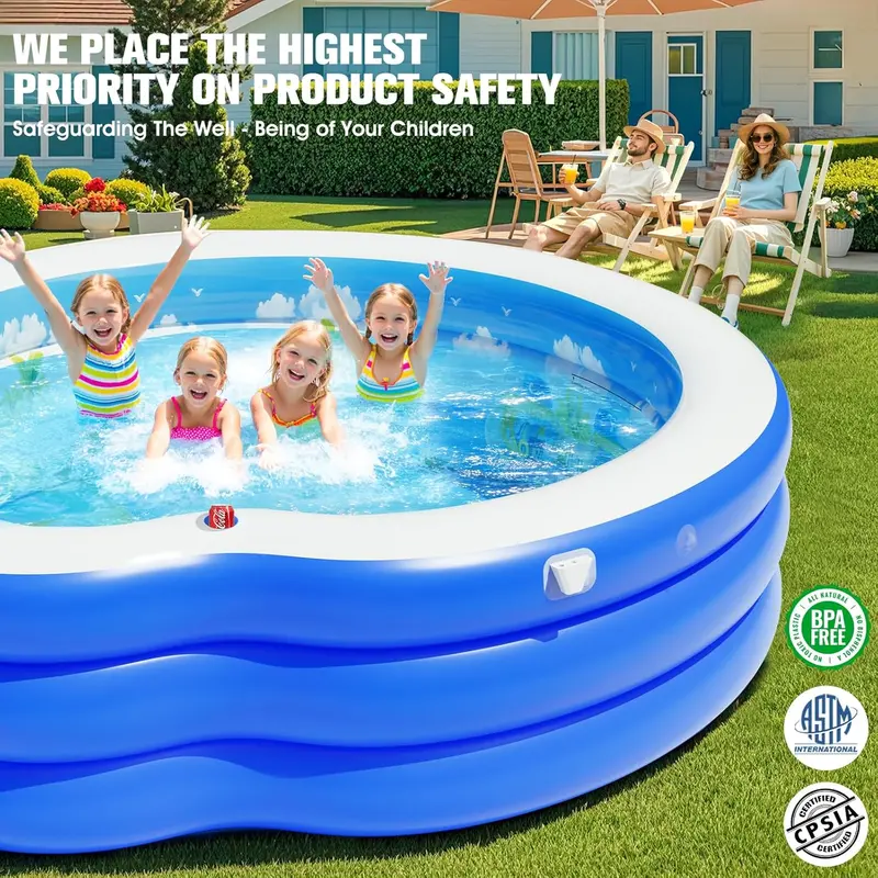 Round Canopy Lounge Pool with Ergonomic Bench – 92" Diameter Inflatable Swim Center for Families, Adults & Kids Alike