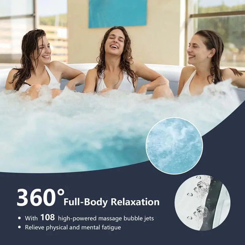 SaluSpa 4-Person Inflatable Hot Tub – 108 Jet Bubble System, Rapid-Inflation Pump & Carry Bag Included