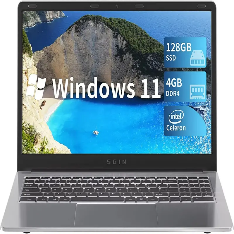 SGIN M15 Windows 11 Laptop – 15.6" Display, Intel Celeron Quad-Core, 4GB RAM + 128GB SSD