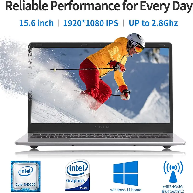 SGIN M15 Windows 11 Laptop – 15.6" Display, Intel Celeron Quad-Core, 4GB RAM + 128GB SSD