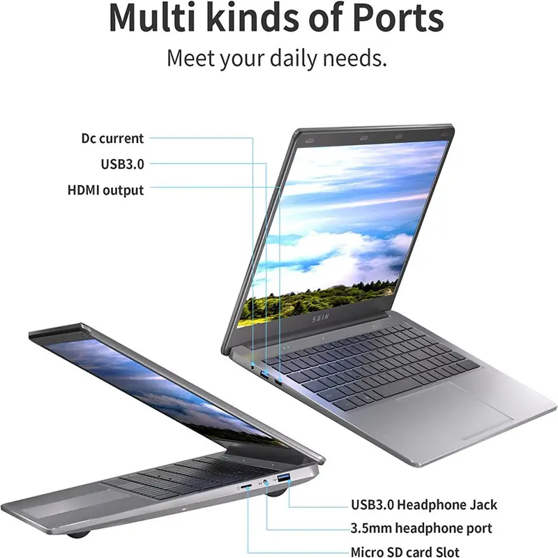 SGIN M15 Windows 11 Laptop – 15.6" Display, Intel Celeron Quad-Core, 4GB RAM + 128GB SSD