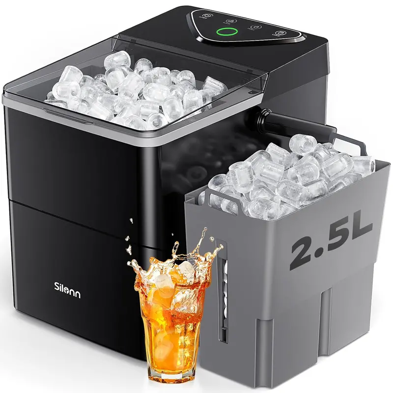 Silonn LED-Touch Countertop Ice Maker – Expanding 2.5L Basket, 9 Cubes in 6 Minutes, Dual Bullet Ice Sizes, Self-Cleaning Function