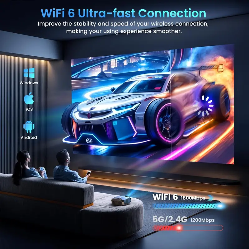 Smart 4K Projector with Netflix Integration – 5G WiFi 6, Bluetooth 5.3, High-Lumen Output