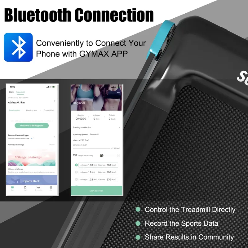 Smart Compact Folding Treadmill – Superfit Bluetooth-Enabled Model with Speaker and Mobile App Integration